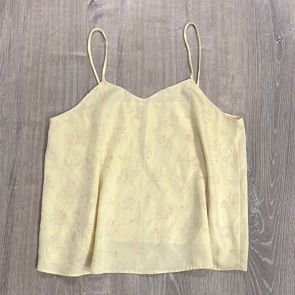 Jennifer Dale Vintage Camisole Rose Flower Coquette Bow Print in Pale Yellow